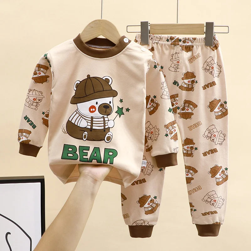 Autumn Kids Cartoon Pajama Sets Spring Girls Boys Print Sleepwear Suits Baby Long Sleeve T-Shirt+Pants 2Pcs Outfits Clothes 0-8Y