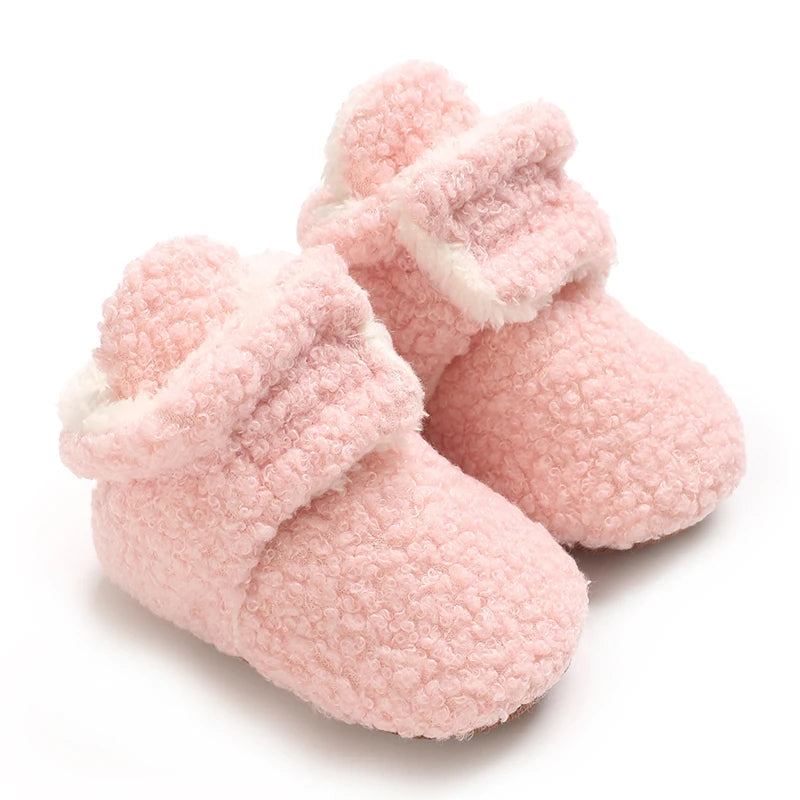 Newborn Baby Boy Girl Soft Fleece Booties Stay On Infant Slippers Socks Shoe Non Skid Gripper Toddler First Walkers Winter Ankle