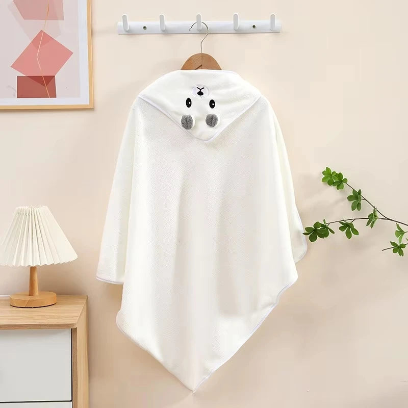0-3Y Baby Shower Unisex Baby Bathrobe Flannel Cloak Cartoon Boy Girl Ultra-Soft Hooded Spa Robe Bath Towel Newborn Cover-Up