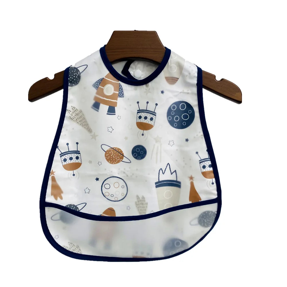 Baby Cartoon Pattern EVA Waterproof Feeding Bibs with Pocket Adjustable Cute for Children Apron Kids Boy Girls Burp Cloths Stuff