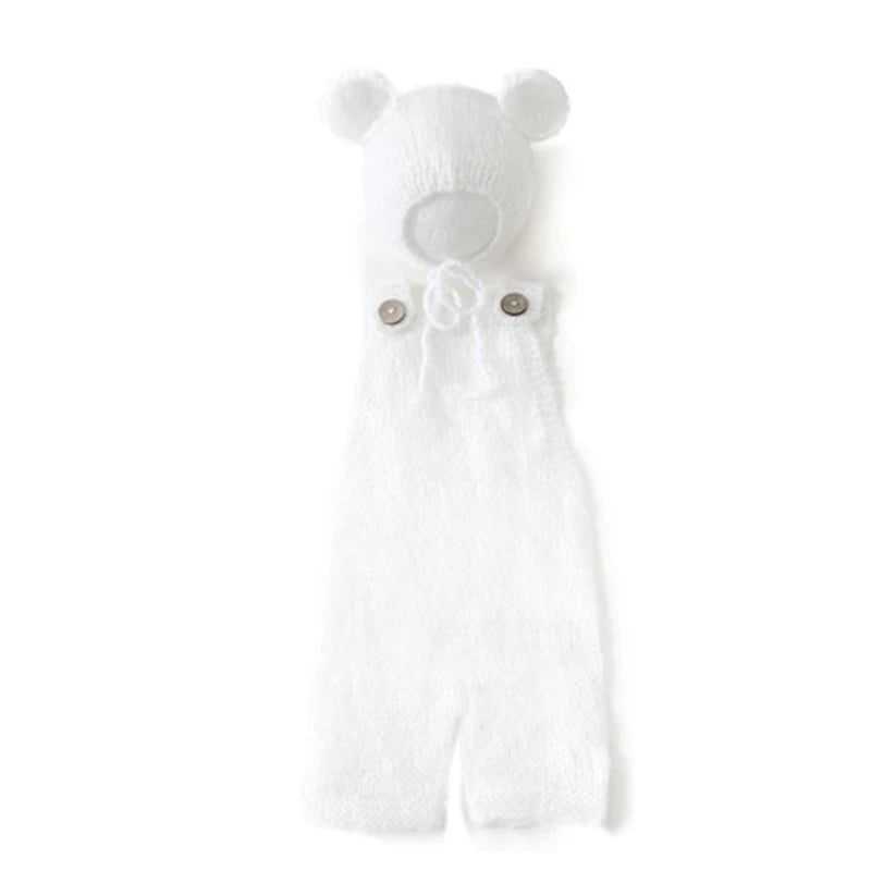 Newborn Photography Outfit Baby Photoshoot Props Infant Photo Prop Romper with Bear Hat New Born Boys Girls Hat Clothes Dropship