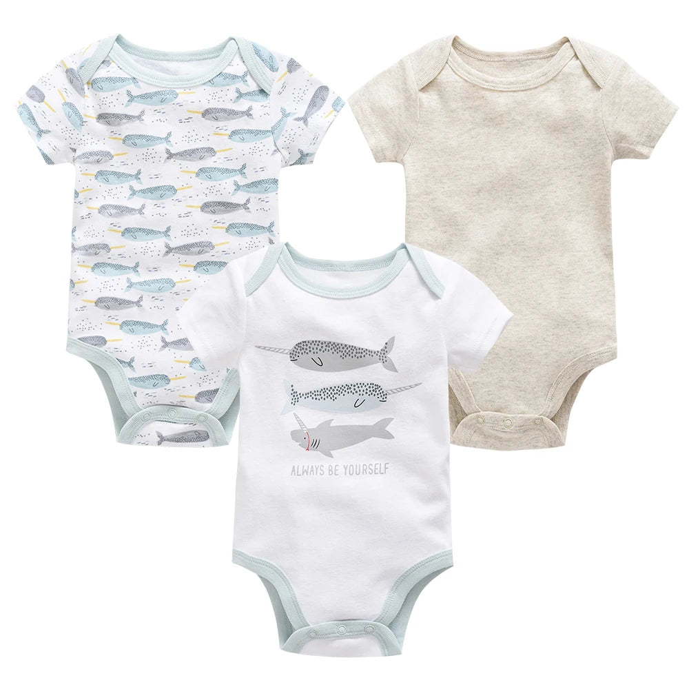 3 Pcs/set New Baby Boy Clothes Summer 100%Cotton Blue Grey Tie Print Three Piece Short Sleeve Bodysuit vetements bebe For 0-12M