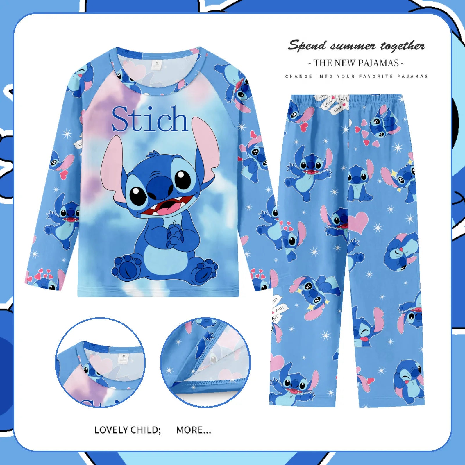 New Pajamas Boys Girls Pajamas Stitch Clothing Sets Kids Long Sleeve +Pant 2 Pieces Children Home Clothing Girl Nightgown Pjs