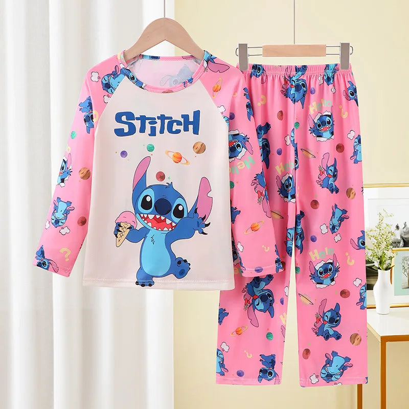 New Pajamas Boys Girls Pajamas Stitch Clothing Sets Kids Long Sleeve +Pant 2 Pieces Children Home Clothing Girl Nightgown Pjs
