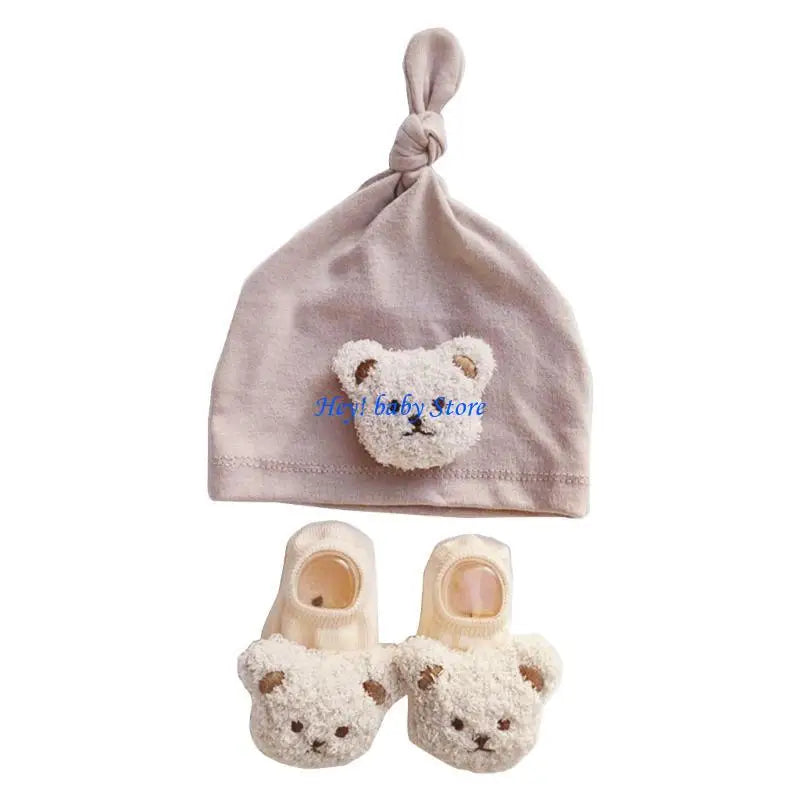 Q1FE Baby Hat Socks Set Infant Beanie Cap Newborn Bonnet Shower Gift for Boys GirLS