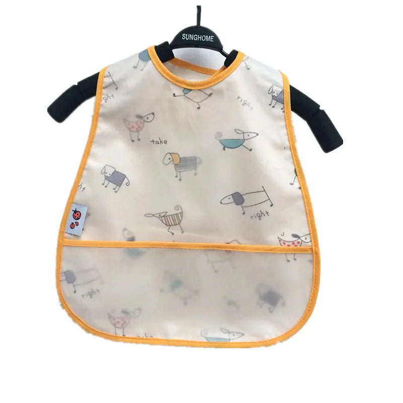 Baby Cartoon Pattern EVA Waterproof Feeding Bibs with Pocket Adjustable Cute for Children Apron Kids Boy Girls Burp Cloths Stuff