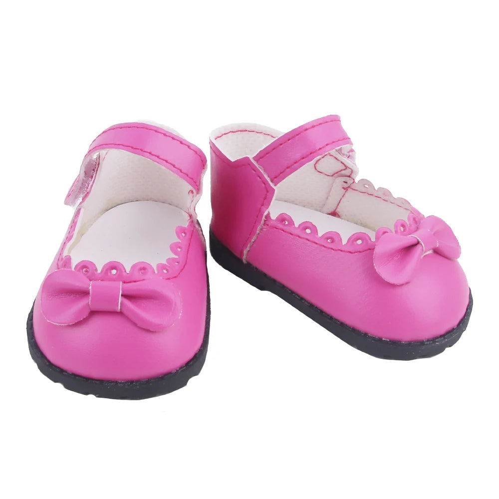Cute 55cm Reborn Girl Doll Shoes 8cm PU Leather Bowknot Shoes For 22-Inch Baby New Born Girl Dolls Bear Cotton Toy Accessories