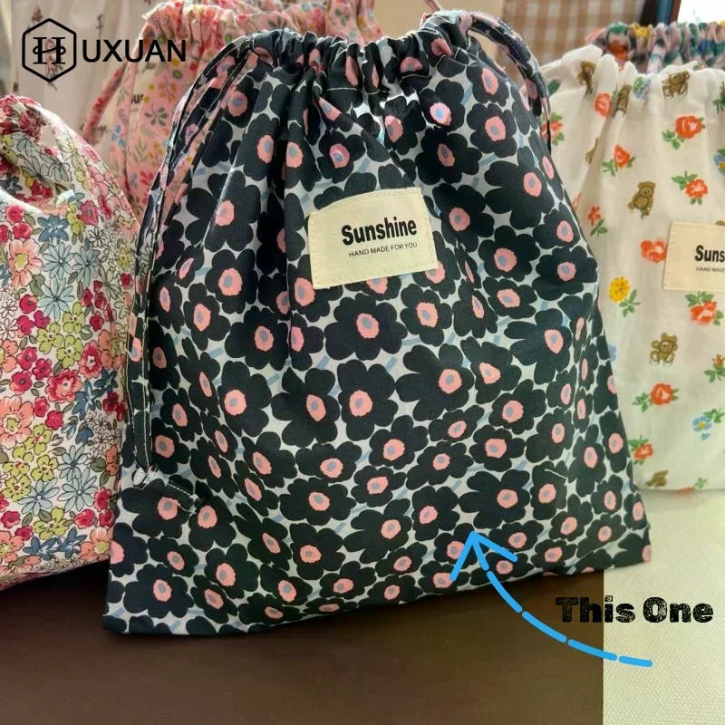 Printed Flower Bebe Diaper Storage Portable Baby Organizer Baby Diaper Bag Mommy HandBag Drawstring Stroller Wet Dry Nappy Bags