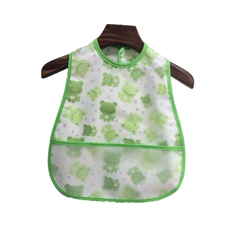 Baby Cartoon Pattern EVA Waterproof Feeding Bibs with Pocket Adjustable Cute for Children Apron Kids Boy Girls Burp Cloths Stuff