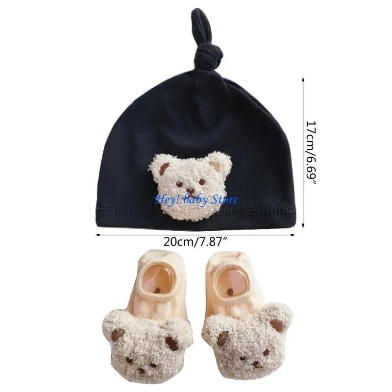 Q1FE Baby Hat Socks Set Infant Beanie Cap Newborn Bonnet Shower Gift for Boys GirLS