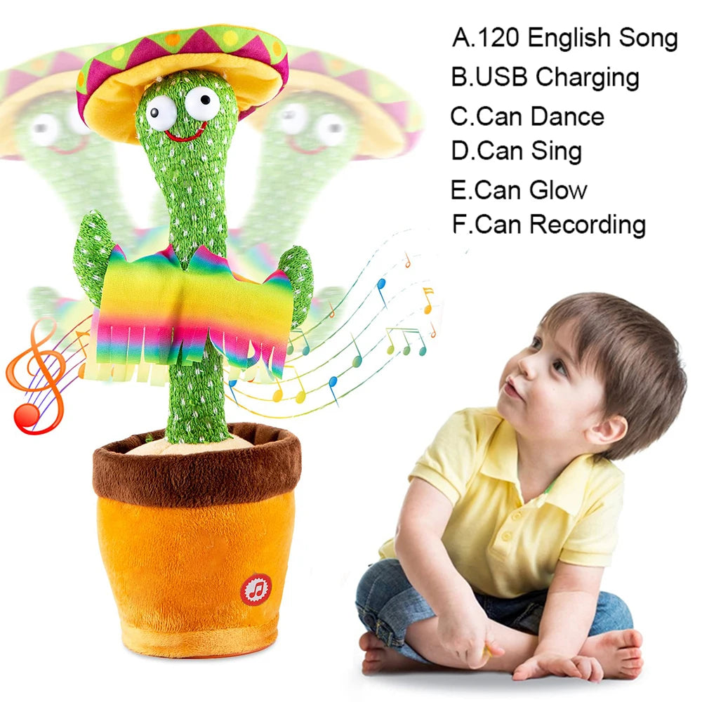 Dancing Talking Cactus Singing Talking Recording Mimic Repeating What You Say Toy Electronic Light Up Plush Give for Kids Gifts