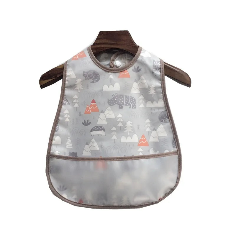 Baby Cartoon Pattern EVA Waterproof Feeding Bibs with Pocket Adjustable Cute for Children Apron Kids Boy Girls Burp Cloths Stuff