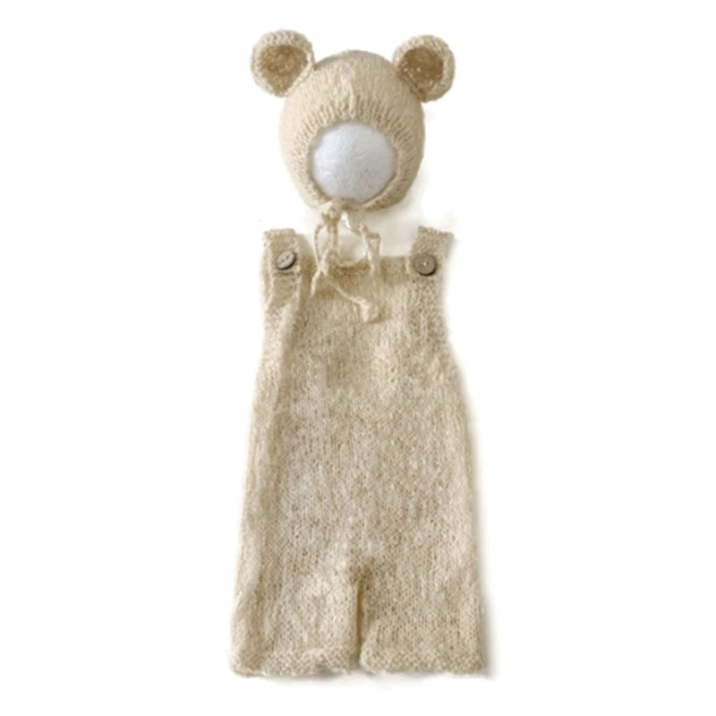 Newborn Photography Outfit Baby Photoshoot Props Infant Photo Prop Romper with Bear Hat New Born Boys Girls Hat Clothes Dropship