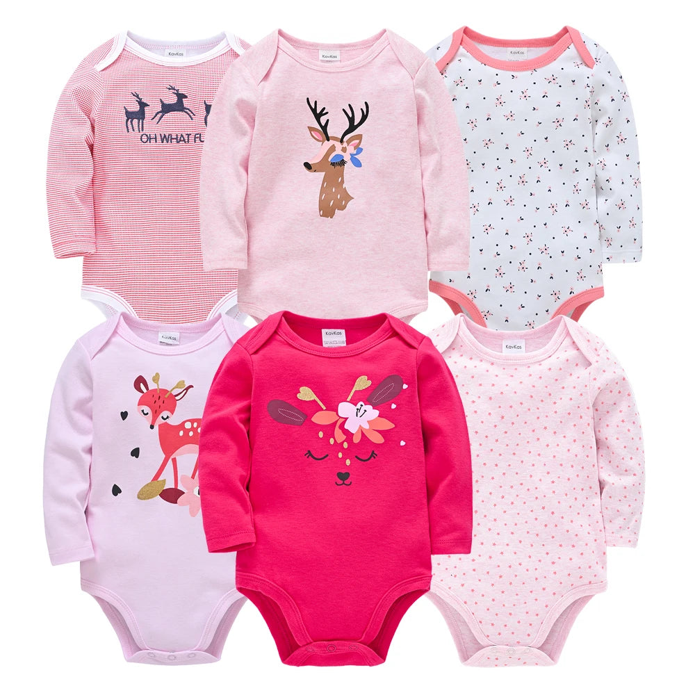 3/6 Pcs/Set  Baby Girls Clothing Set Red Deer Christmas Cute Printing Baby Bodysuit Long Sleeve Kids Rompers Cotton for 3-24M