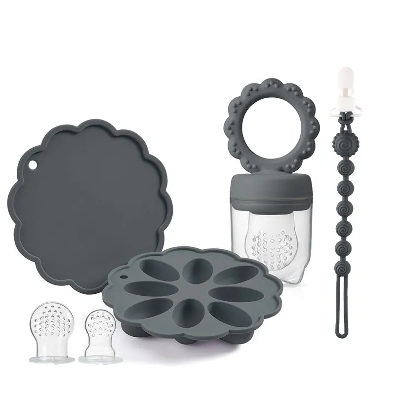 Silicone Baby Fruit Feeder & Mini Freezer Snack Tray & Pacifier Clip BPA-Free Silicone Teether Self-Feeding Extra Food Pouch