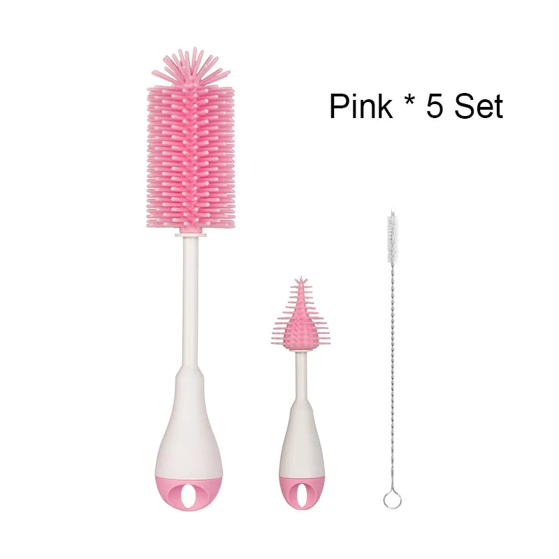 360 Degree Rotation 3 in 1 Silicone Baby Bottle Pacifier Brush Wash Water Cup Container Straw Cleaning Brush Set