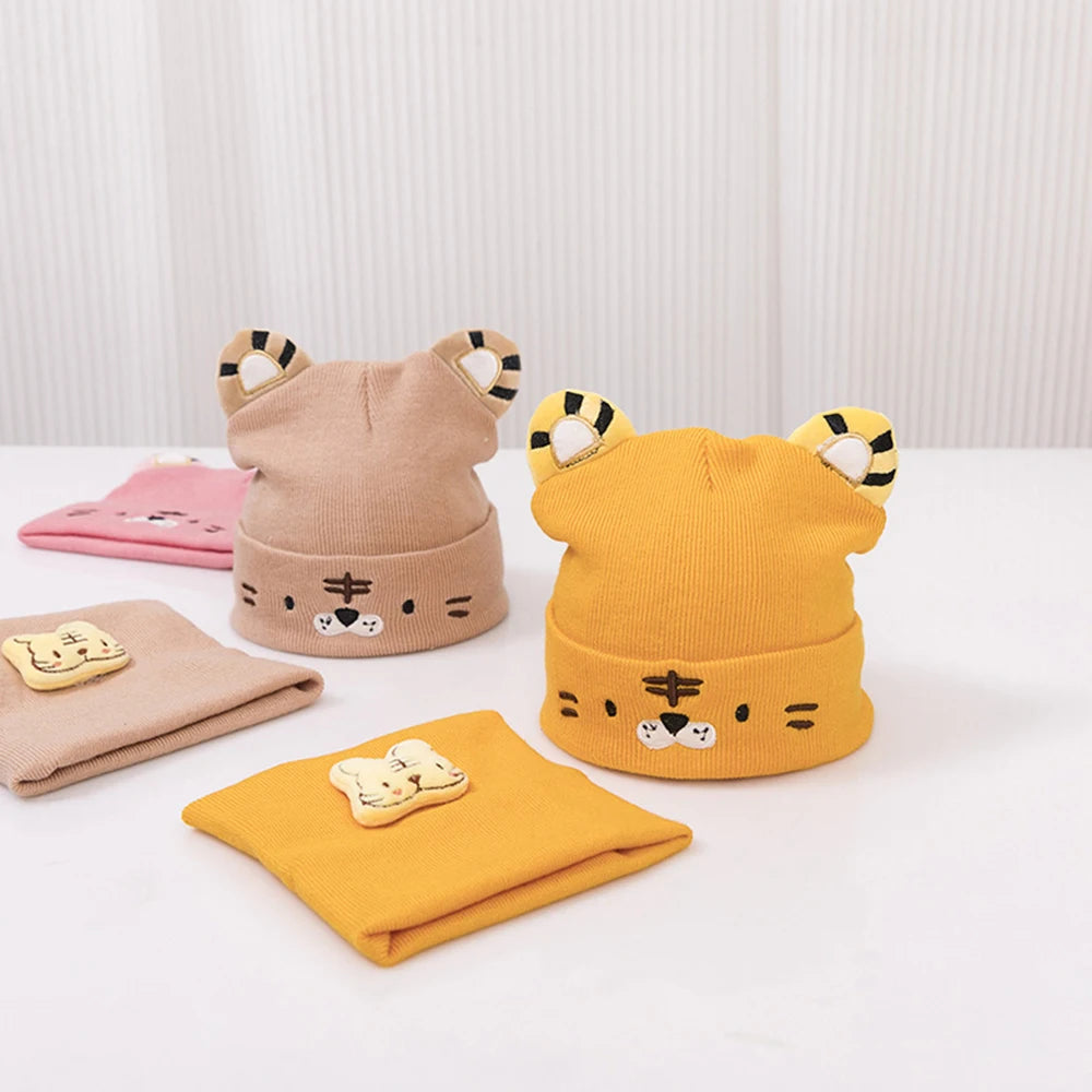 Baby Hat Scarf Two-piece Set Autumn Winter Baby Cute Tiger Woolen Beanies Hats Warm Newborn Boys Girls Caps For Kids 0-12 Month