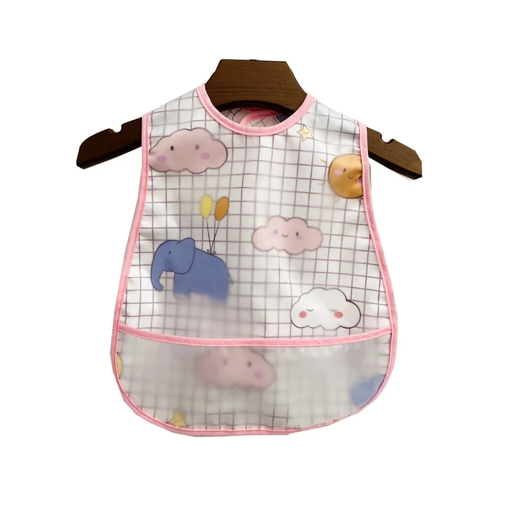 Baby Cartoon Pattern EVA Waterproof Feeding Bibs with Pocket Adjustable Cute for Children Apron Kids Boy Girls Burp Cloths Stuff