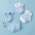 4Pair/Set Solid Color Baby Socks Gloves Set Cute Strip Elastic Infant Toddler Socks Soft Cotton Newborn Girl Boy Ruffle Mitten