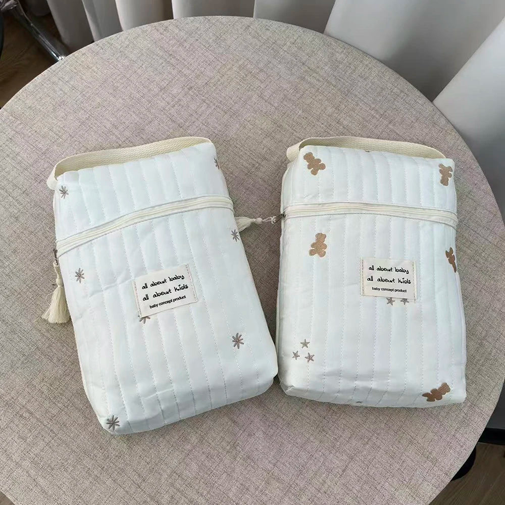 Portable Stroller Nappy Bag Quilted Baby Diaper Caddy Organizer Embroidered Mommy Bags Babies Accessories Changing Bag Storage