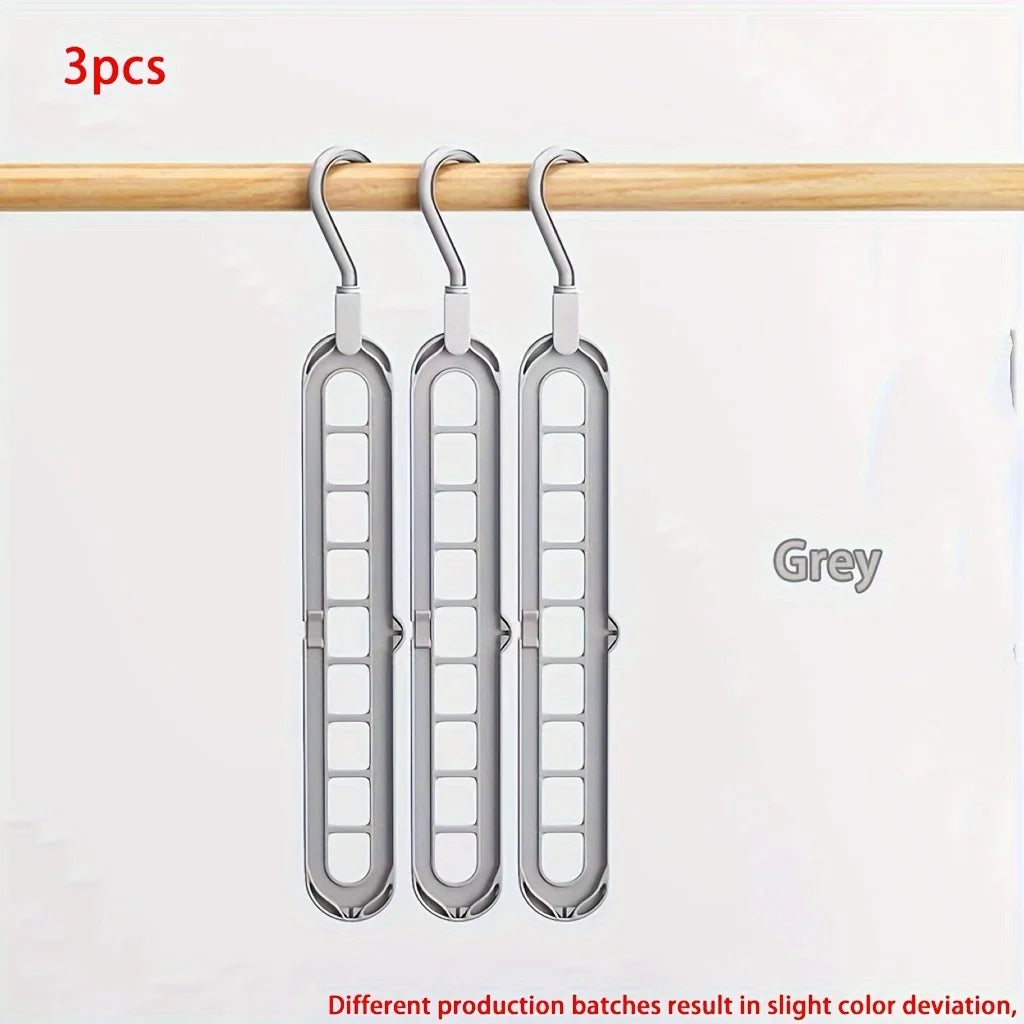 3pcs, Plastic 9-Hole Foldable Hangers, Heavy Duty Space Saving Clothes Organizer Hangers, For Room, Closet, Wardrobe, Home & Dor