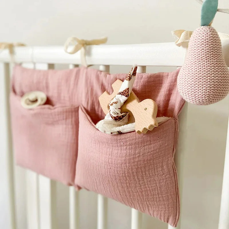 Baby Crib Storage Hanging Bag Cotton Double Pockets Bedside Hanging Pacifier Diaper Toys Organizer Bags Bedding Accessories Kits
