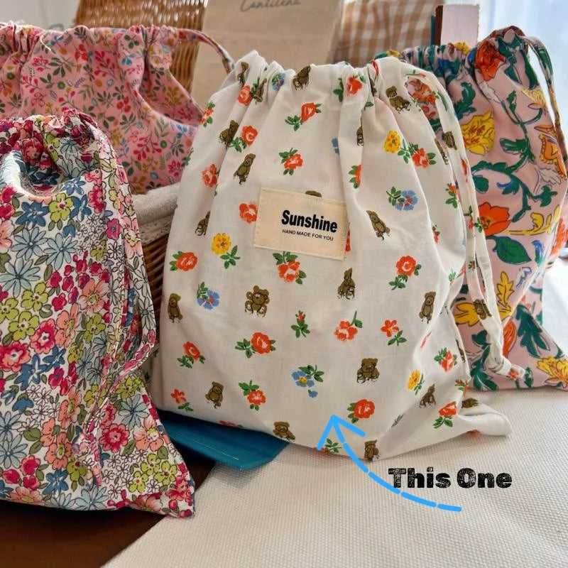 Printed Flower Bebe Diaper Storage Portable Baby Organizer Baby Diaper Bag Mommy HandBag Drawstring Stroller Wet Dry Nappy Bags