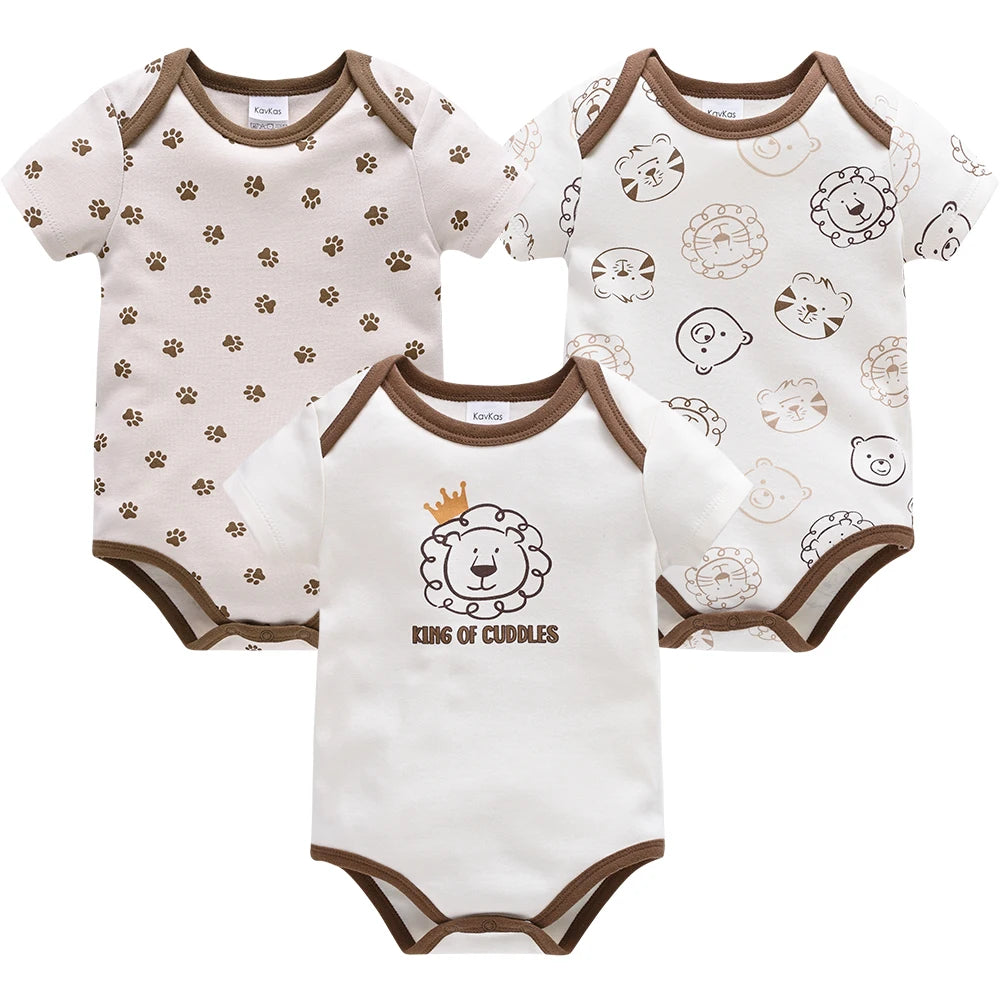 3 Pcs/set New Baby Boy Clothes Summer 100%Cotton Blue Grey Tie Print Three Piece Short Sleeve Bodysuit vetements bebe For 0-12M