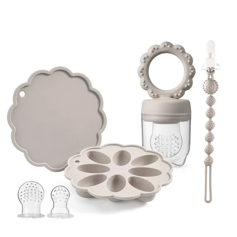 Silicone Baby Fruit Feeder & Mini Freezer Snack Tray & Pacifier Clip BPA-Free Silicone Teether Self-Feeding Extra Food Pouch