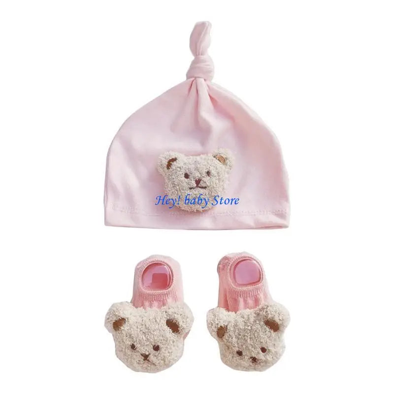 Q1FE Baby Hat Socks Set Infant Beanie Cap Newborn Bonnet Shower Gift for Boys GirLS