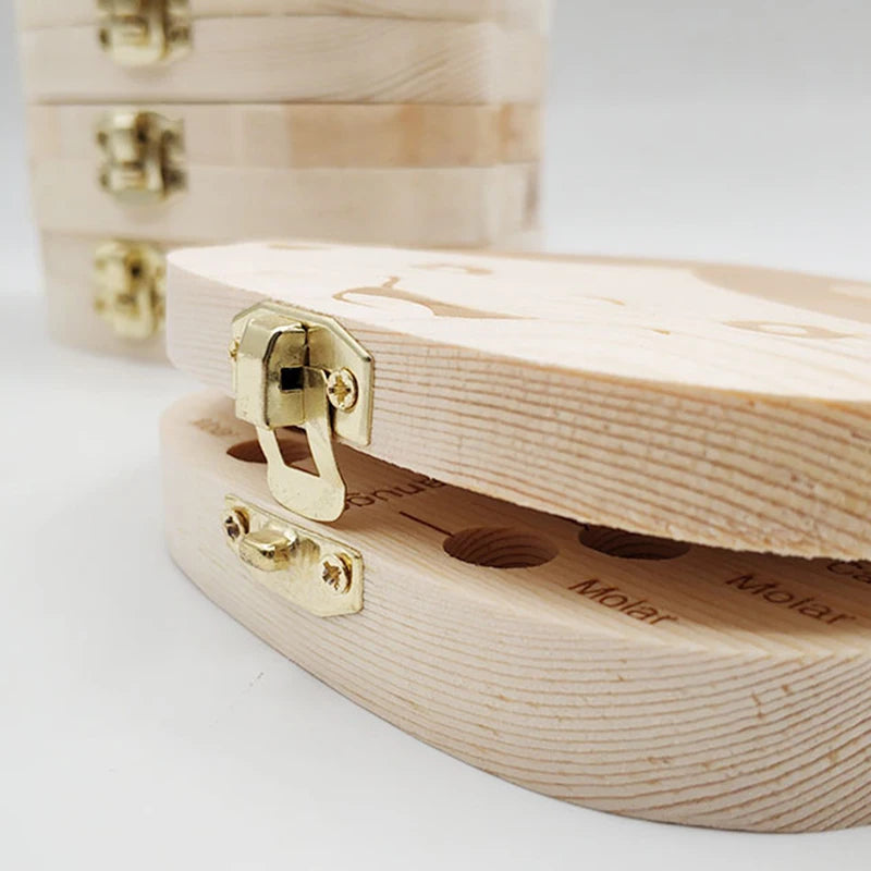 1pc Baby Tooth Box English Wooden Kids Milk Teeth Organizer Storage Boys Girls Fetal Teeth Baby Souvenirs Gifts Keepsakes