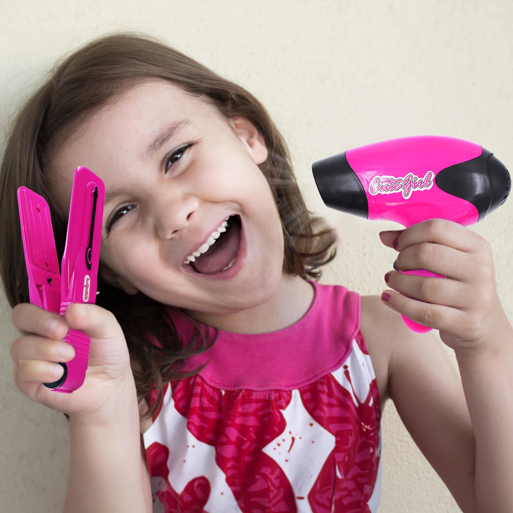 Makeup tools, hair dryers, hairdryer clips, colorful lighting simulation 1:1 children's grooming toys, girls, family toys