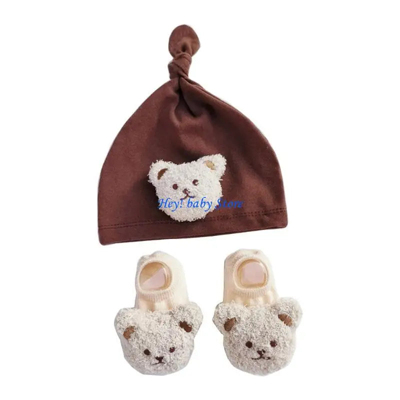 Q1FE Baby Hat Socks Set Infant Beanie Cap Newborn Bonnet Shower Gift for Boys GirLS