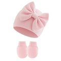 2Pcs Newborn Hat Gloves Set Princess Big Bow Baby Girl Beanie Cotton Toddler Bonnet Infant Cap for Girls Accessories 0-6M