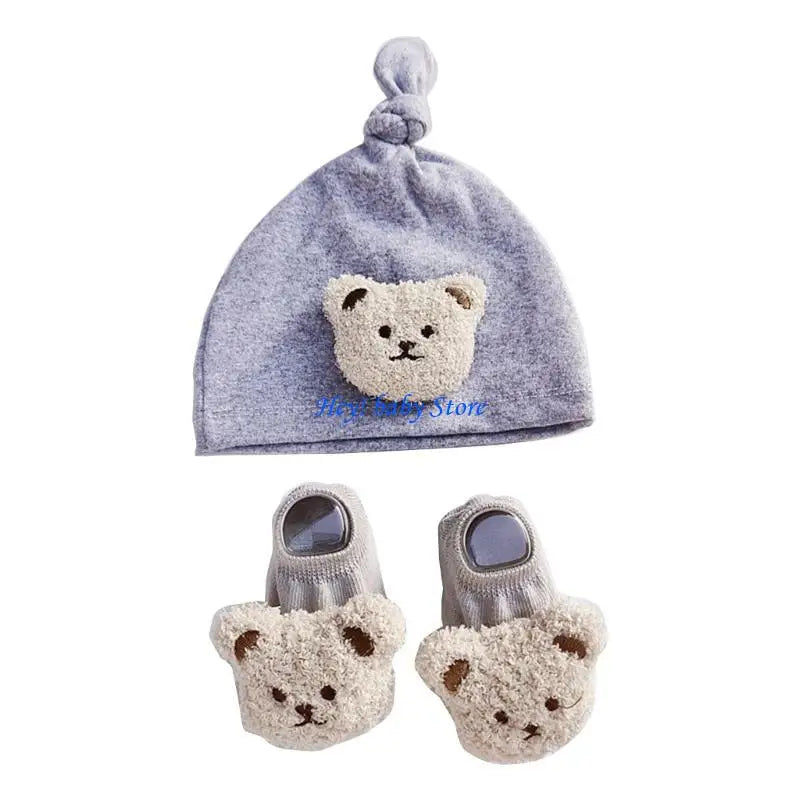 Q1FE Baby Hat Socks Set Infant Beanie Cap Newborn Bonnet Shower Gift for Boys GirLS