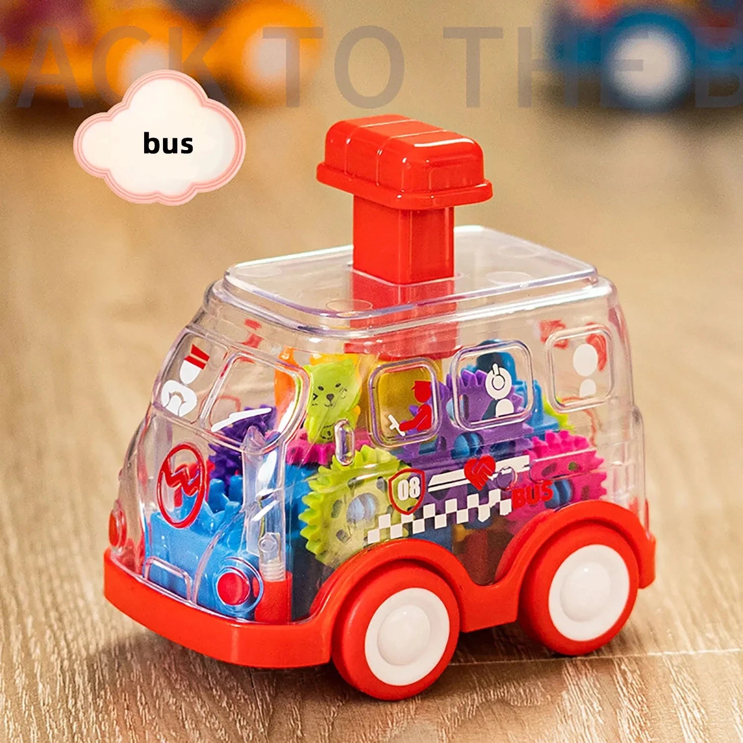 Baby Toy Cartoon Press Gear Car Toy Lnertia Pull-back Transparent Car Inertia Rebound Car Birthday Gifts for Kids Boys and Girls