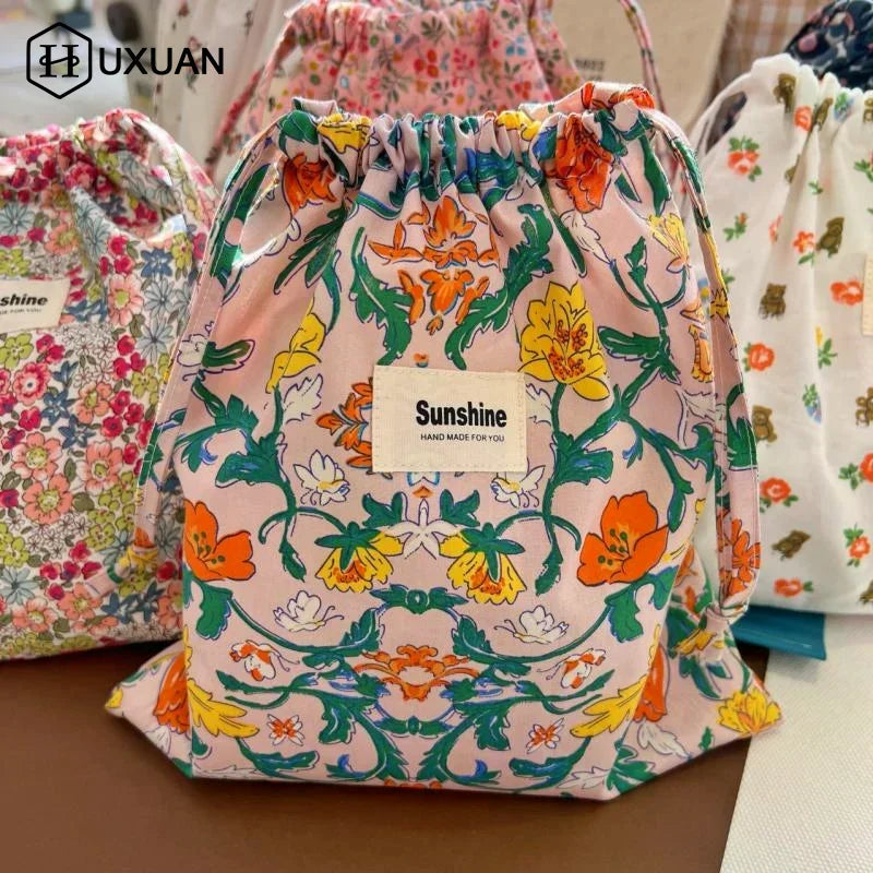 Printed Flower Bebe Diaper Storage Portable Baby Organizer Baby Diaper Bag Mommy HandBag Drawstring Stroller Wet Dry Nappy Bags