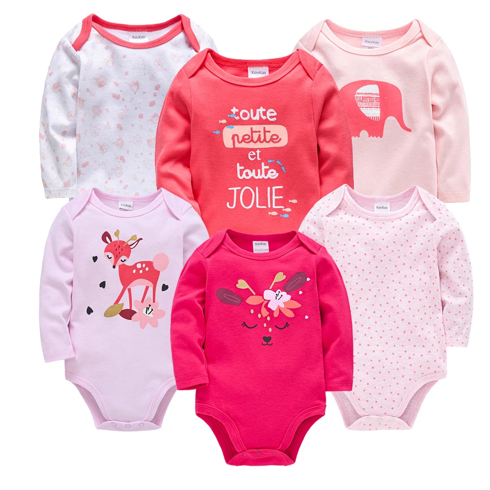 3/6 Pcs/Set  Baby Girls Clothing Set Red Deer Christmas Cute Printing Baby Bodysuit Long Sleeve Kids Rompers Cotton for 3-24M