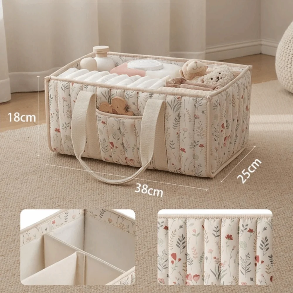 Large Capacity Baby Diaper Organizer Portable Floral Nursery Storage Basket Newborn Essentials Baby Diaper Storage Bag