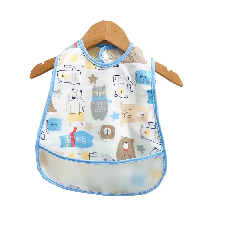 Baby Cartoon Pattern EVA Waterproof Feeding Bibs with Pocket Adjustable Cute for Children Apron Kids Boy Girls Burp Cloths Stuff