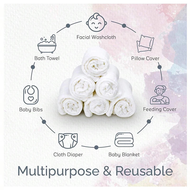 1/3/6pack Baby Burping Cloth 25*50cm Large Extra Soft and Absorbent Muslin Burp Cloths 100% Cotton Washcloths For Baby