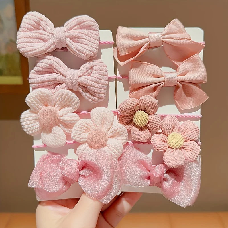 10 Pieces Of Cute And Sweet Style Bow Flower Design, Strong Elasticity, Does Not Damage Hair, Suitable For Ponytail Hair Accesso