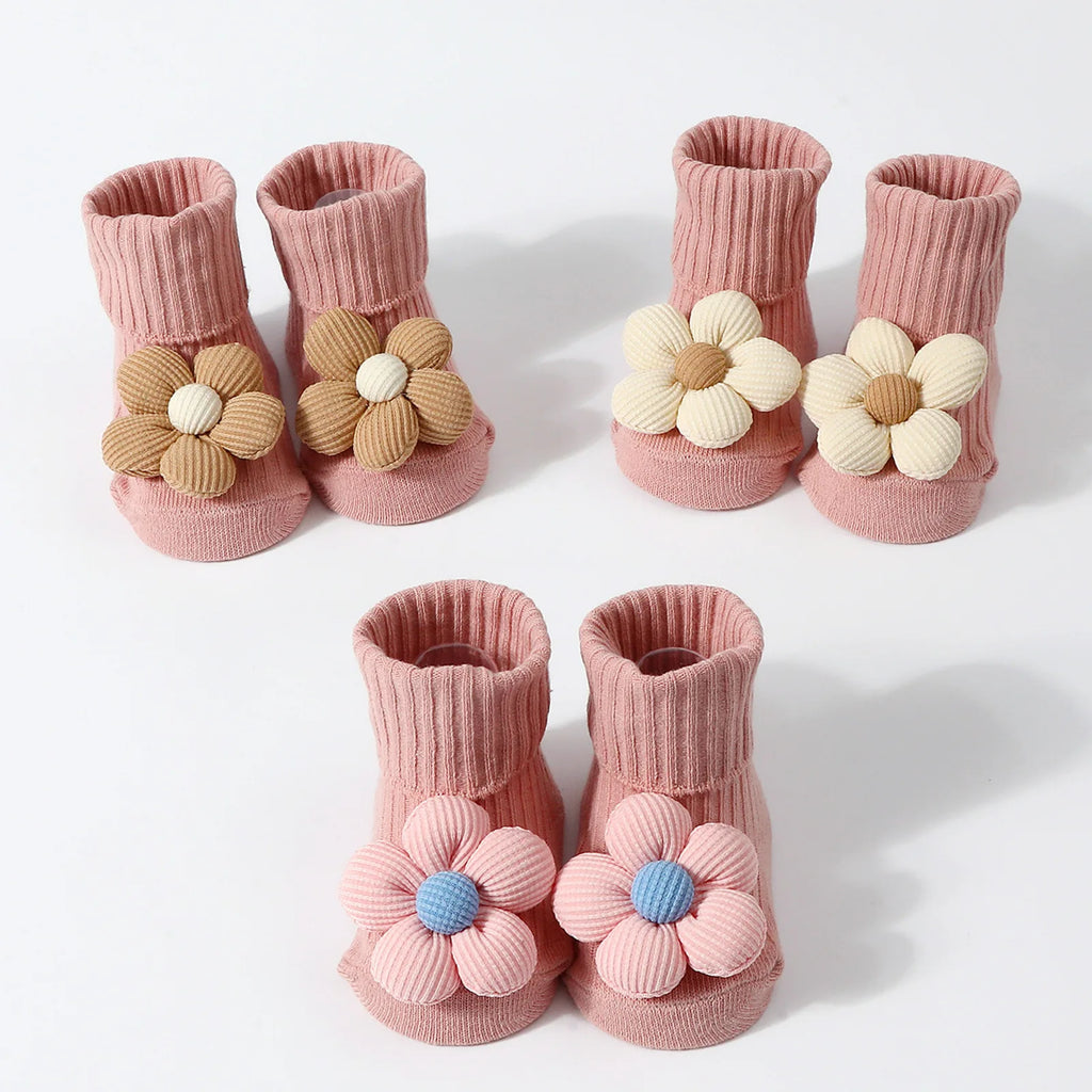 Baby Socks for Girl Anti-Slip Toddler Flower Mid Sock Anti-Slip First Walking Baby Socks 0-12M Knitted Cotton Elastic Tube Socks