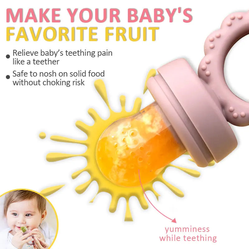 Silicone Baby Fruit Feeder & Mini Freezer Snack Tray & Pacifier Clip BPA-Free Silicone Teether Self-Feeding Extra Food Pouch