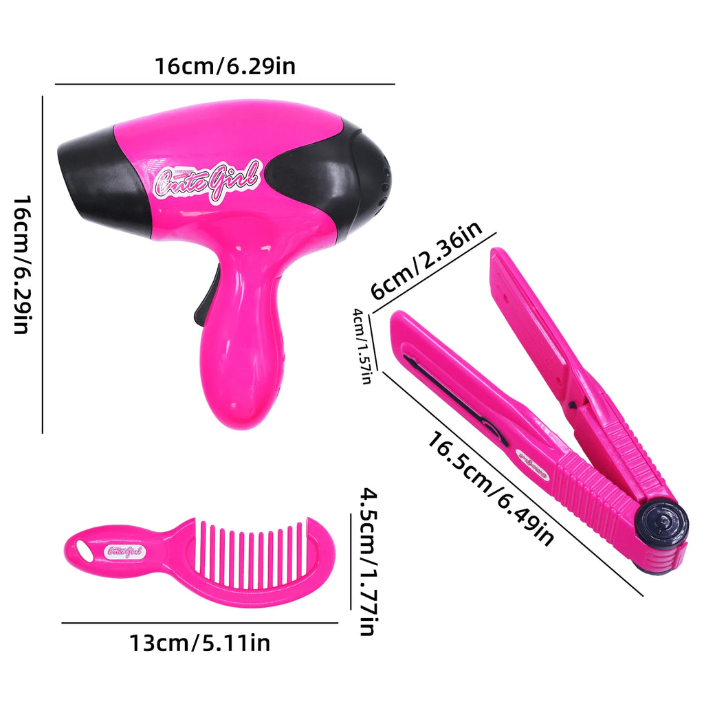 Makeup tools, hair dryers, hairdryer clips, colorful lighting simulation 1:1 children's grooming toys, girls, family toys