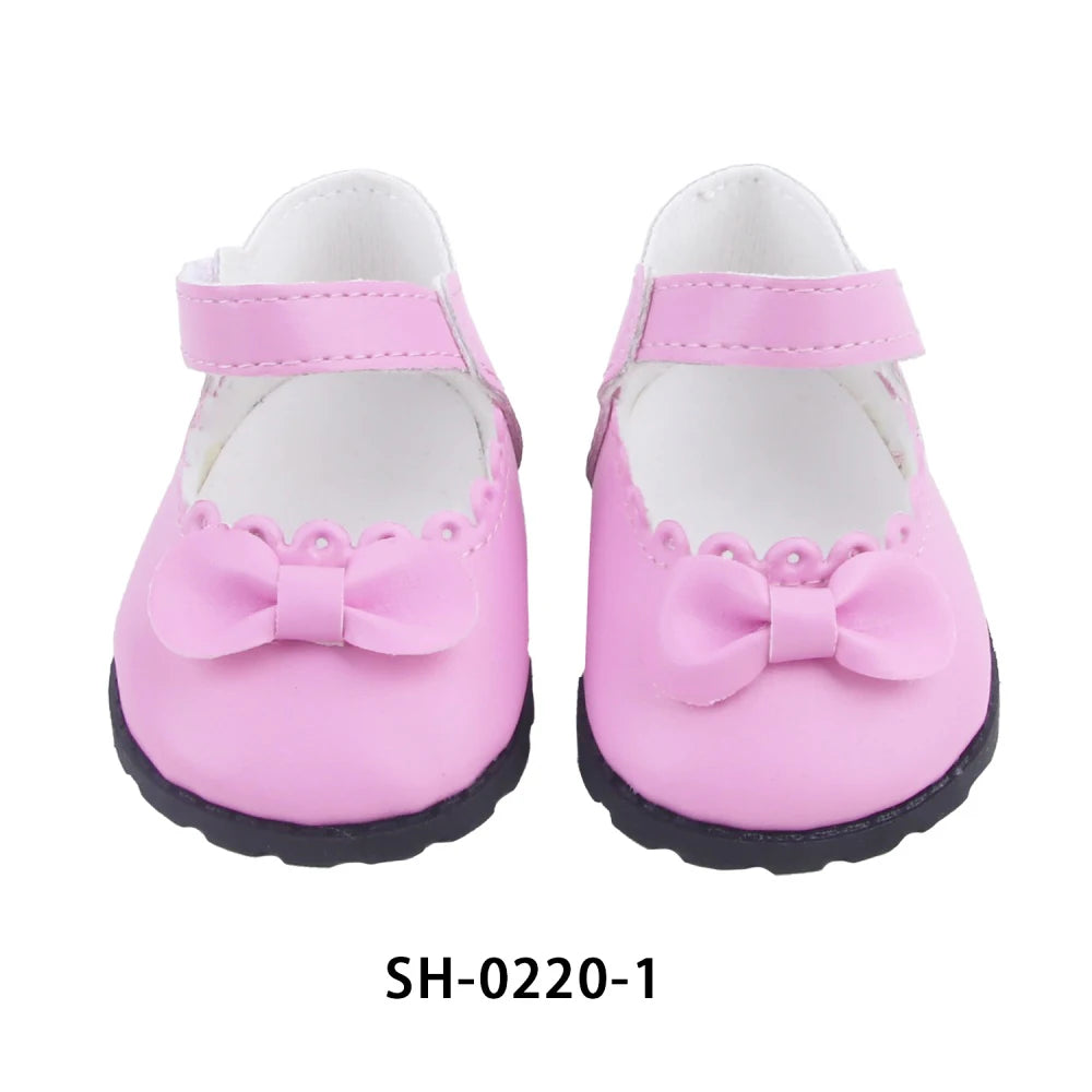 Cute 55cm Reborn Girl Doll Shoes 8cm PU Leather Bowknot Shoes For 22-Inch Baby New Born Girl Dolls Bear Cotton Toy Accessories