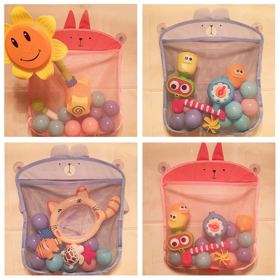 Baby Shower Toy Bathroom Mesh Bag Sucker Design For Bath Toys Kids Basket Cartoon Animal Shapes Cloth Sand Toys Storage Net Bag