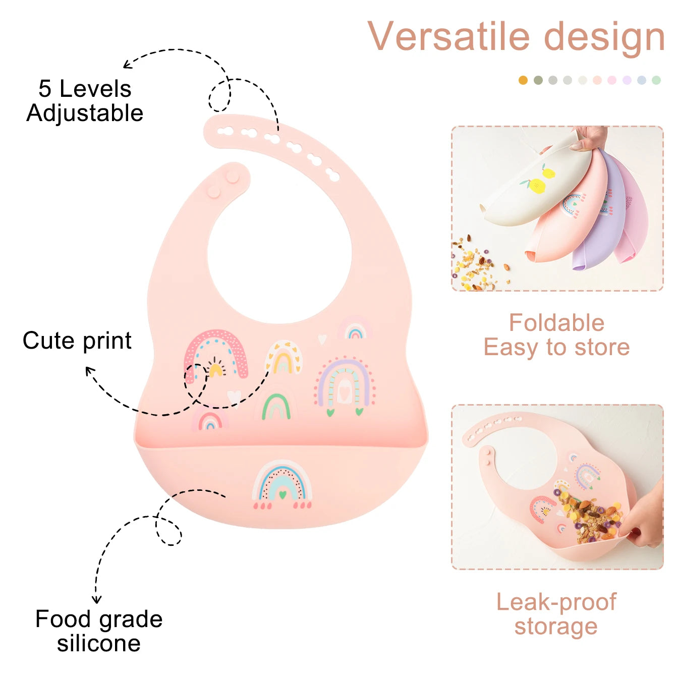 1PCS Baby Silicone Bibs Cartoon Pattern Baby Bib Waterproof Baby Items Adjustable Cute Kids Drool Towels Cute Cartoon Pattern