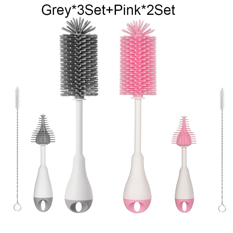 360 Degree Rotation 3 in 1 Silicone Baby Bottle Pacifier Brush Wash Water Cup Container Straw Cleaning Brush Set