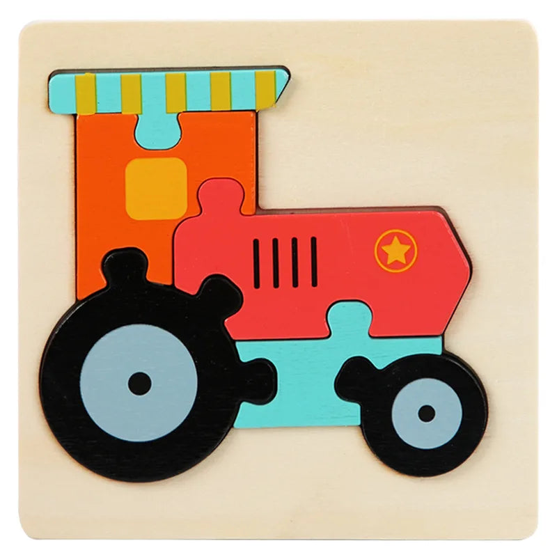 Wooden Puzzle Montessori Animals Carton Colorful Learning Education Toys Tangram Jigzaw Cognitive Wood For Children Kids Gift